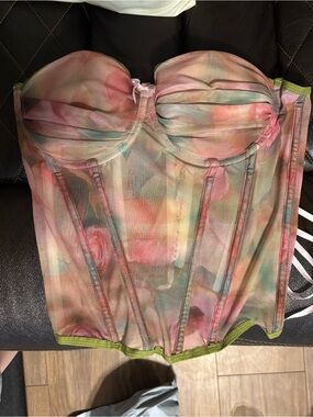 Strapless Mesh Floral Corset Top - Pink Multi
